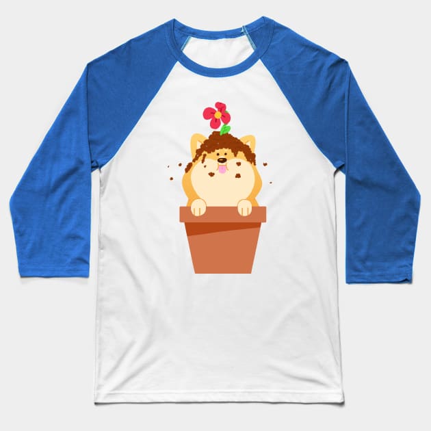 Flower Pot Shiba Baseball T-Shirt by eagletoons